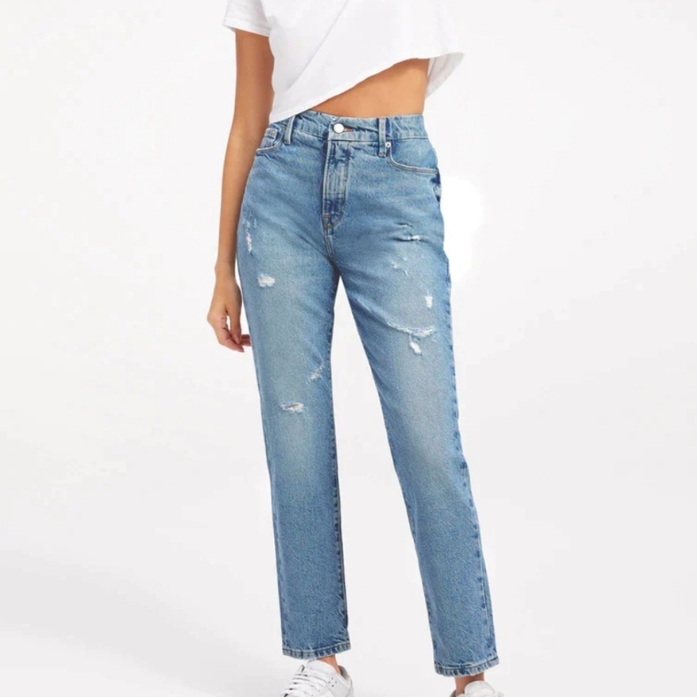 NWT Good American Good Classic Indigo Wash Distressed High Rise Women 4 Jeans